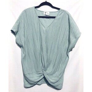 AJ Andrea Jovine Knot Front Ribbed Blouse Green Womens Size XL